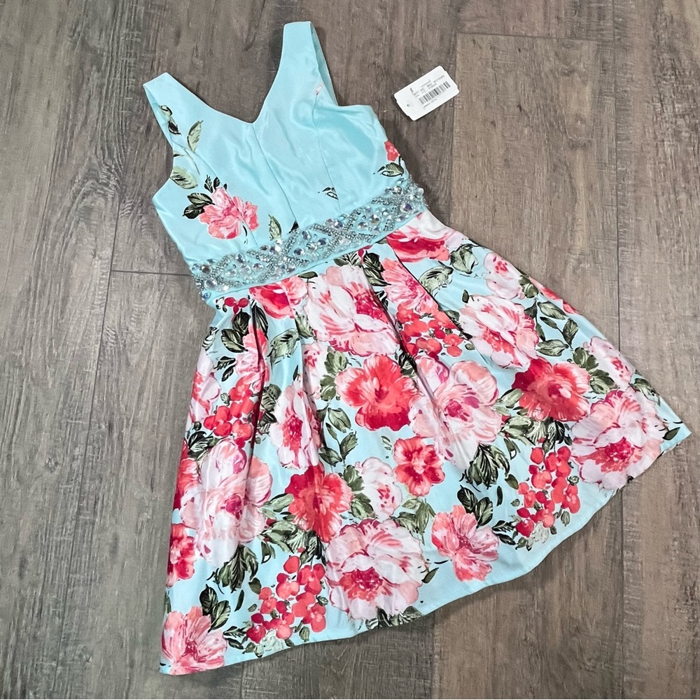 NWT Poppies and Roses Girls Rhinestone Floral Dress Sz 7